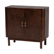 bali & pari Latika Real Burl Wood Storage Cabinet in Dark Walnut Brown - Modern Accent Cupboard with Double Doors and Brass Handles, Elegant Sideboard for Entryway, Living Room, or Dining Area